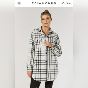 7 Diamonds | Generation Long Sleeve Shacket | White/Gray and Black | Medium